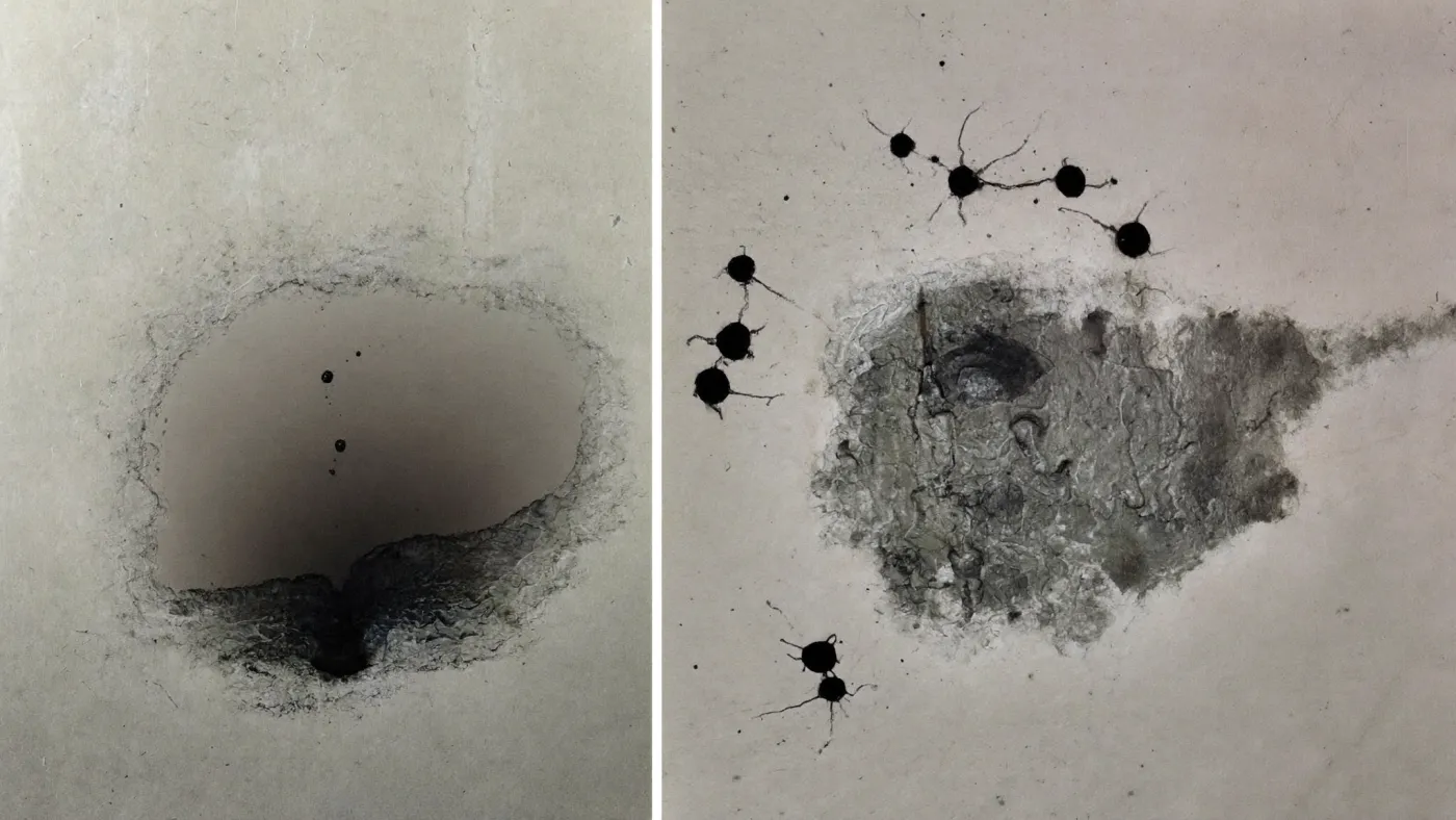 Mould and fungus stains forming on a damp wall