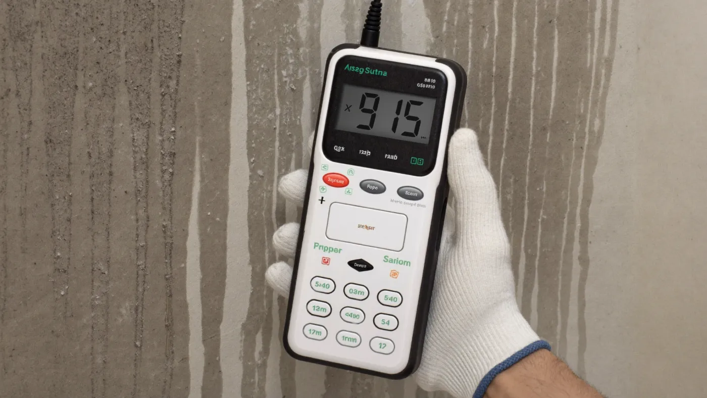 A damp-stained wall being inspected for damp in a building