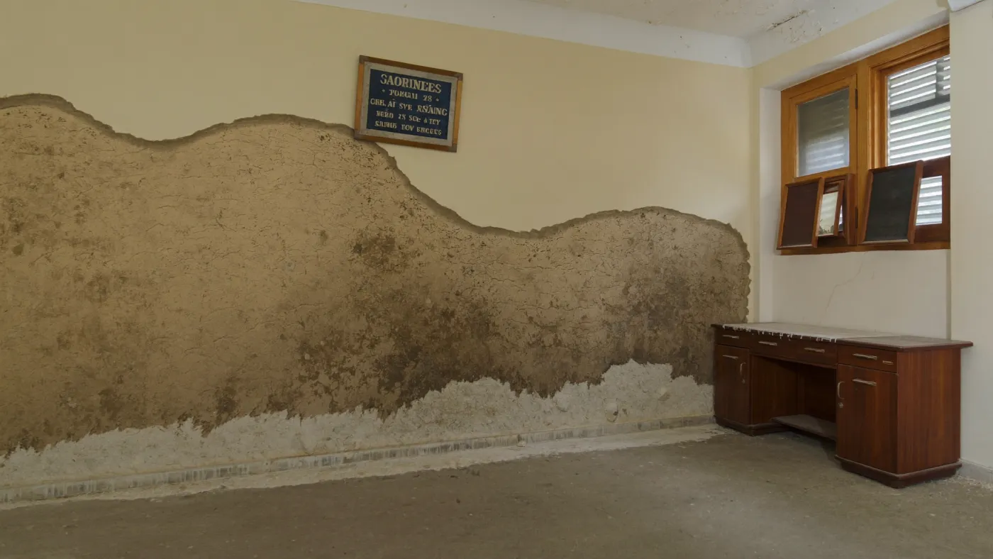 A building wall affected by rising damp