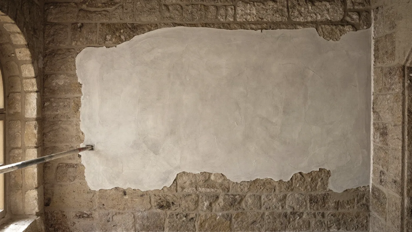 Restoration of a historic stone wall with a breathable lime-based plaster