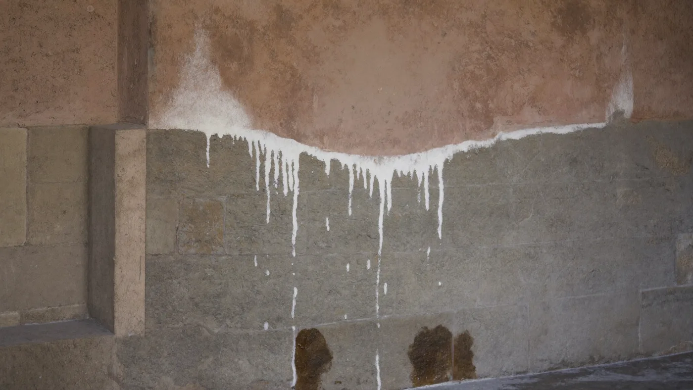 Plaster and wall damaged by damp in a historic building