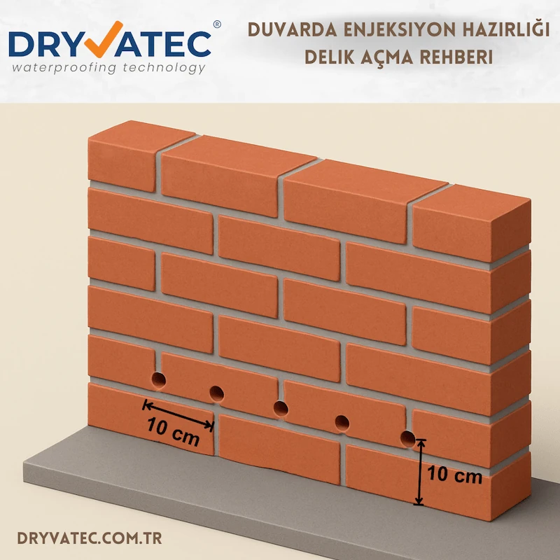 Duvar kesitinde enjeksiyon deliği ve nem bariyeri