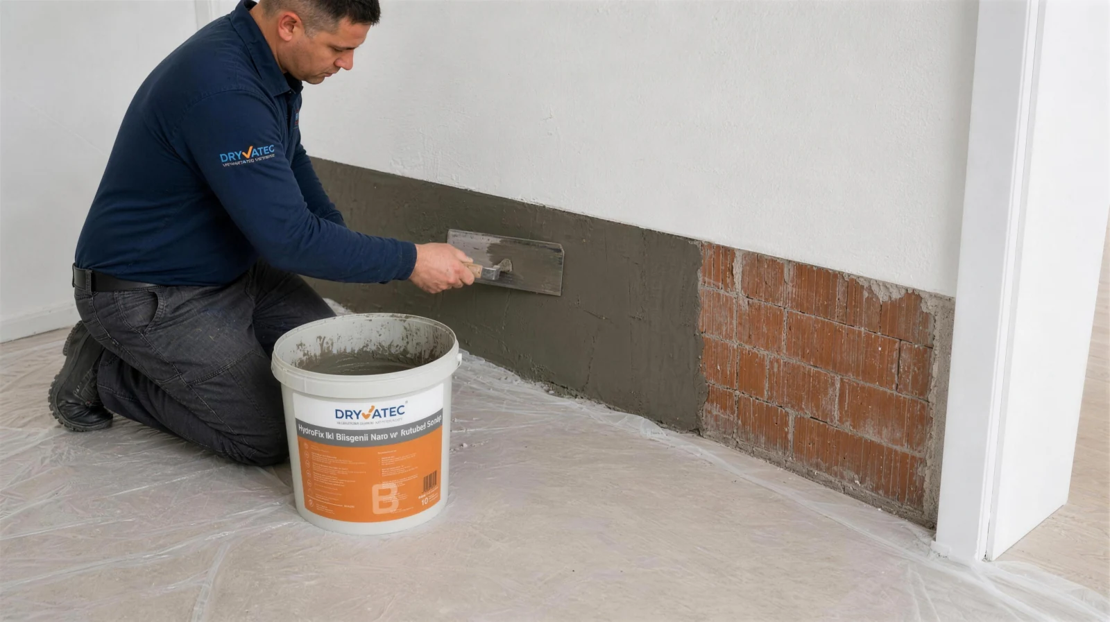 Dryvatec HydroFix nem ve rutubet sıvasının mala ile duvara sürülerek uygulanması
